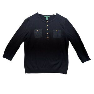 Lauren Ralph Lauren Womens Henley Sweater Size L Long-Sleeve Knitted Casual